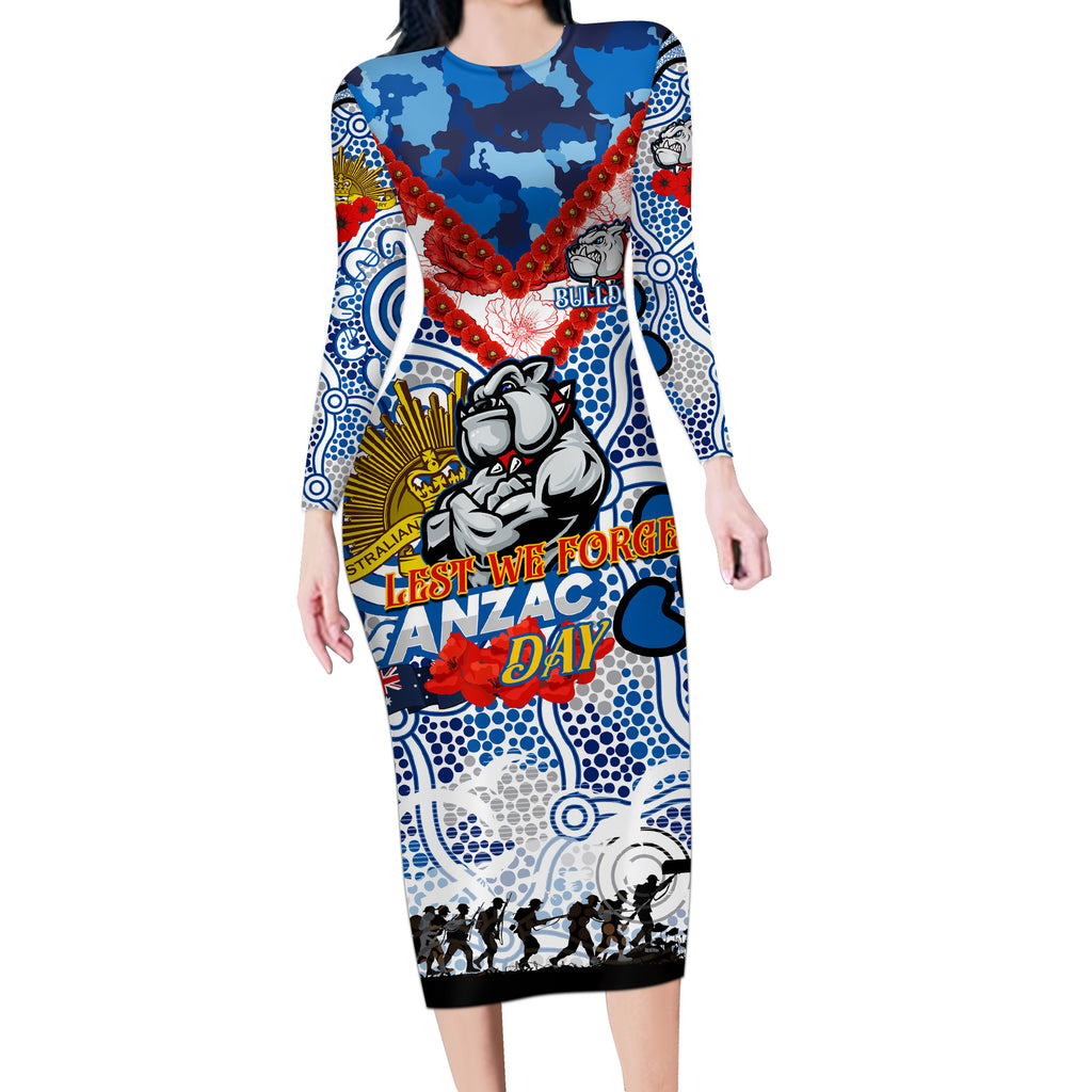 Personalised Bulldogs ANZAC Day Long Sleeve Bodycon Dress Aboriginal Rising Sun