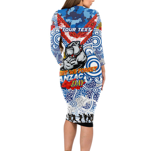 Personalised Bulldogs ANZAC Day Long Sleeve Bodycon Dress Aboriginal Rising Sun