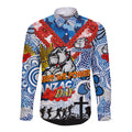 Personalised Bulldogs ANZAC Day Long Sleeve Button Shirt Aboriginal Rising Sun