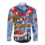 Personalised Bulldogs ANZAC Day Long Sleeve Button Shirt Aboriginal Rising Sun