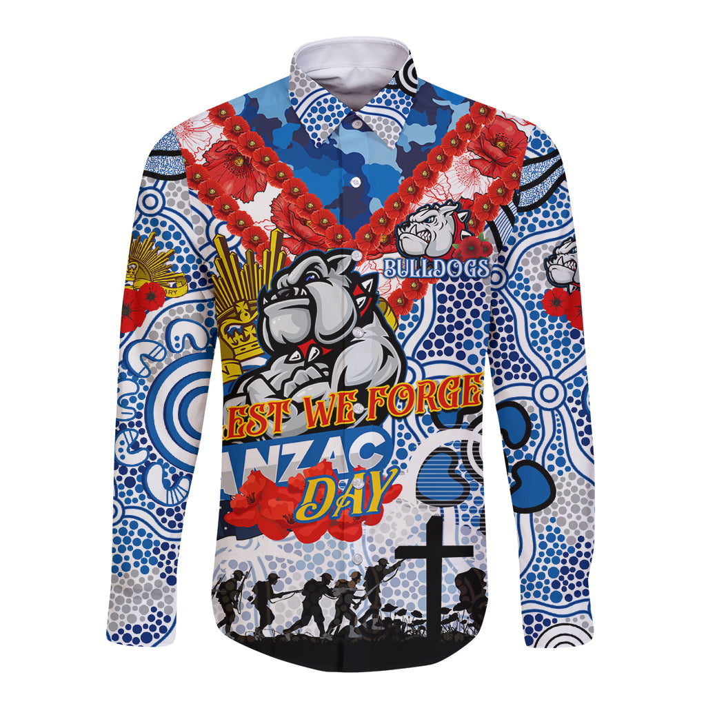 Personalised Bulldogs ANZAC Day Long Sleeve Button Shirt Aboriginal Rising Sun