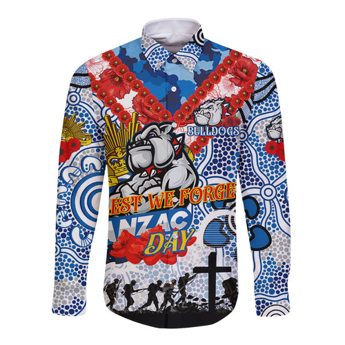 Personalised Bulldogs ANZAC Day Long Sleeve Button Shirt Aboriginal Rising Sun