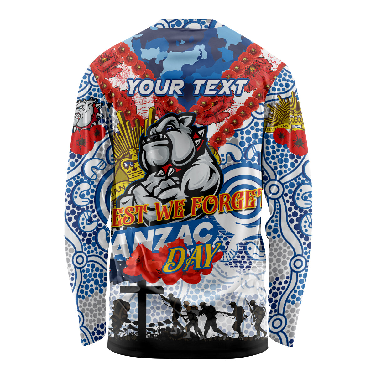 Personalised Bulldogs ANZAC Day Long Sleeve Shirt Aboriginal Rising Sun