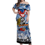 Personalised Bulldogs ANZAC Day Off Shoulder Maxi Dress Aboriginal Rising Sun