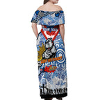 Personalised Bulldogs ANZAC Day Off Shoulder Maxi Dress Aboriginal Rising Sun