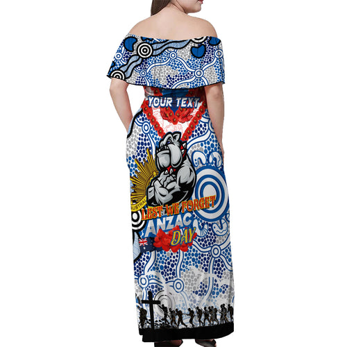 Personalised Bulldogs ANZAC Day Off Shoulder Maxi Dress Aboriginal Rising Sun