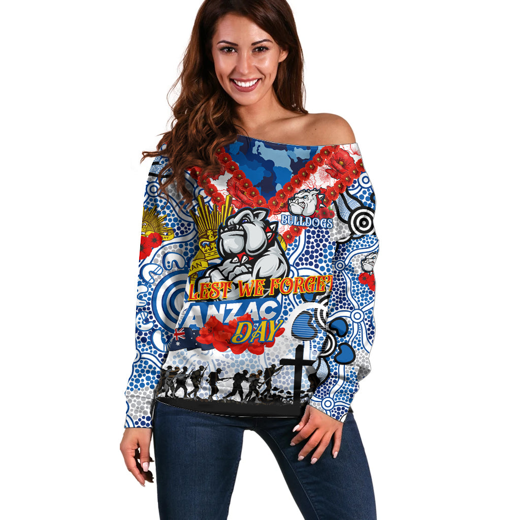 Personalised Bulldogs ANZAC Day Off Shoulder Sweater Aboriginal Rising Sun