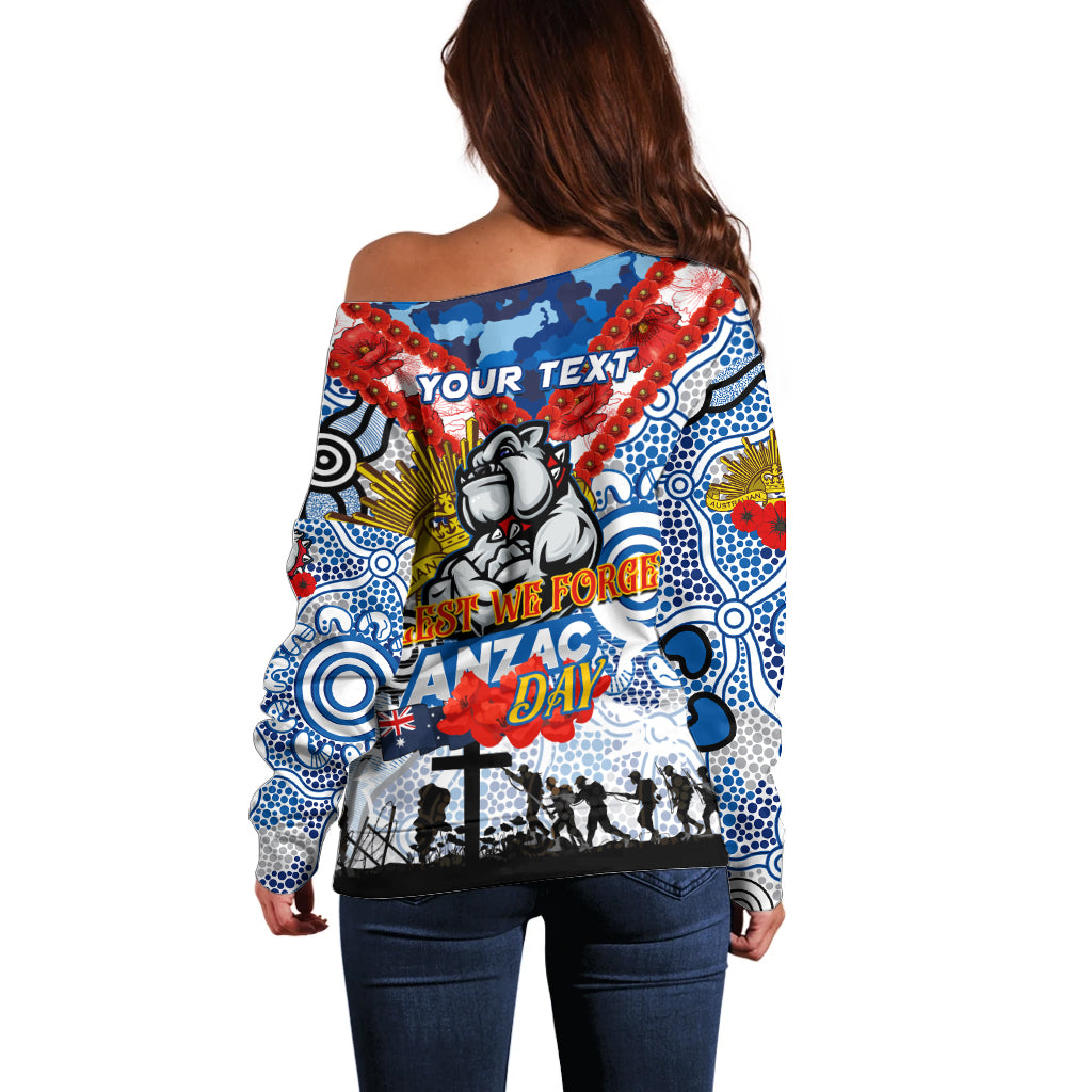 Personalised Bulldogs ANZAC Day Off Shoulder Sweater Aboriginal Rising Sun