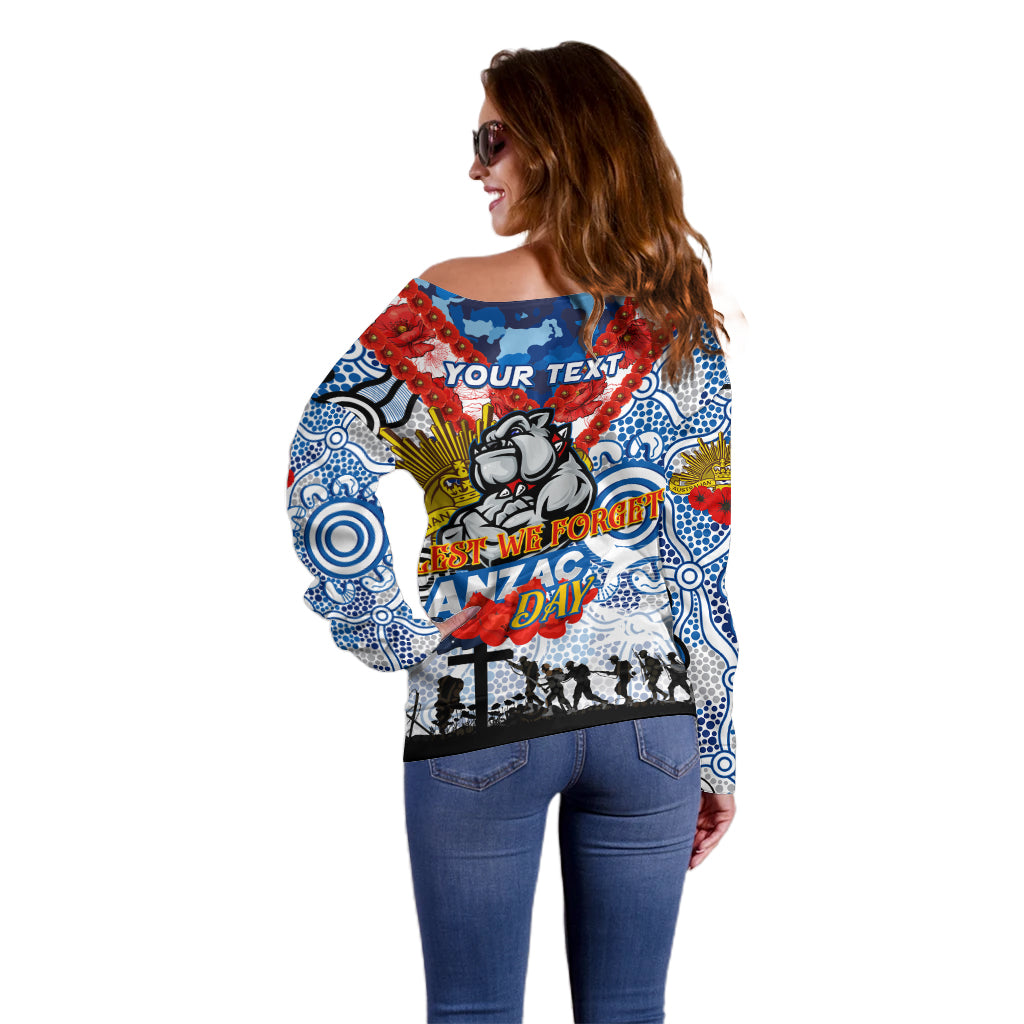 Personalised Bulldogs ANZAC Day Off Shoulder Sweater Aboriginal Rising Sun