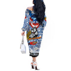 Personalised Bulldogs ANZAC Day Off The Shoulder Long Sleeve Dress Aboriginal Rising Sun