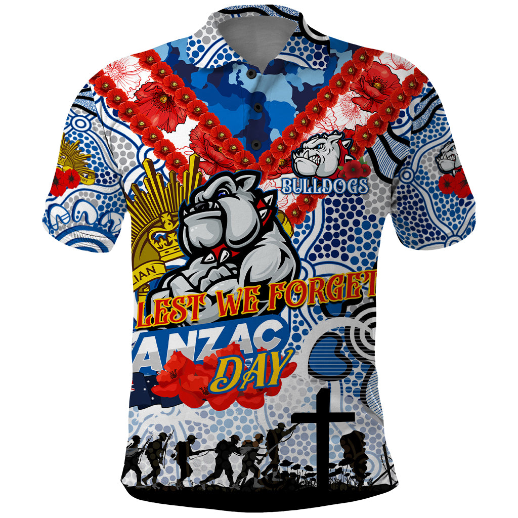 Personalised Bulldogs ANZAC Day Polo Shirt Aboriginal Rising Sun