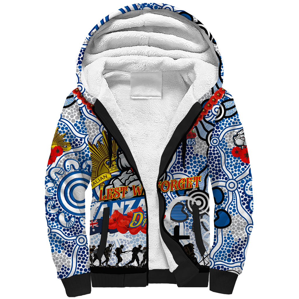 Personalised Bulldogs ANZAC Day Sherpa Hoodie Aboriginal Rising Sun