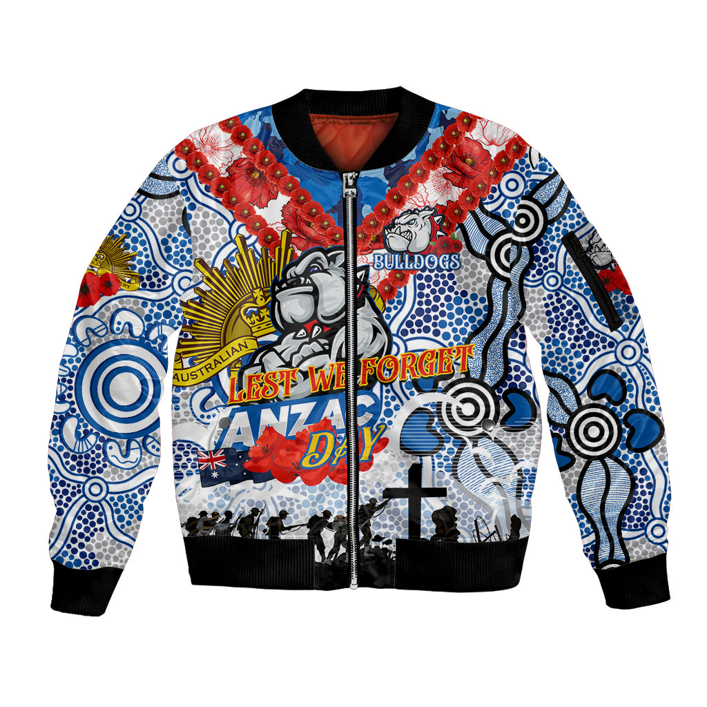 Personalised Bulldogs ANZAC Day Sleeve Zip Bomber Jacket Aboriginal Rising Sun