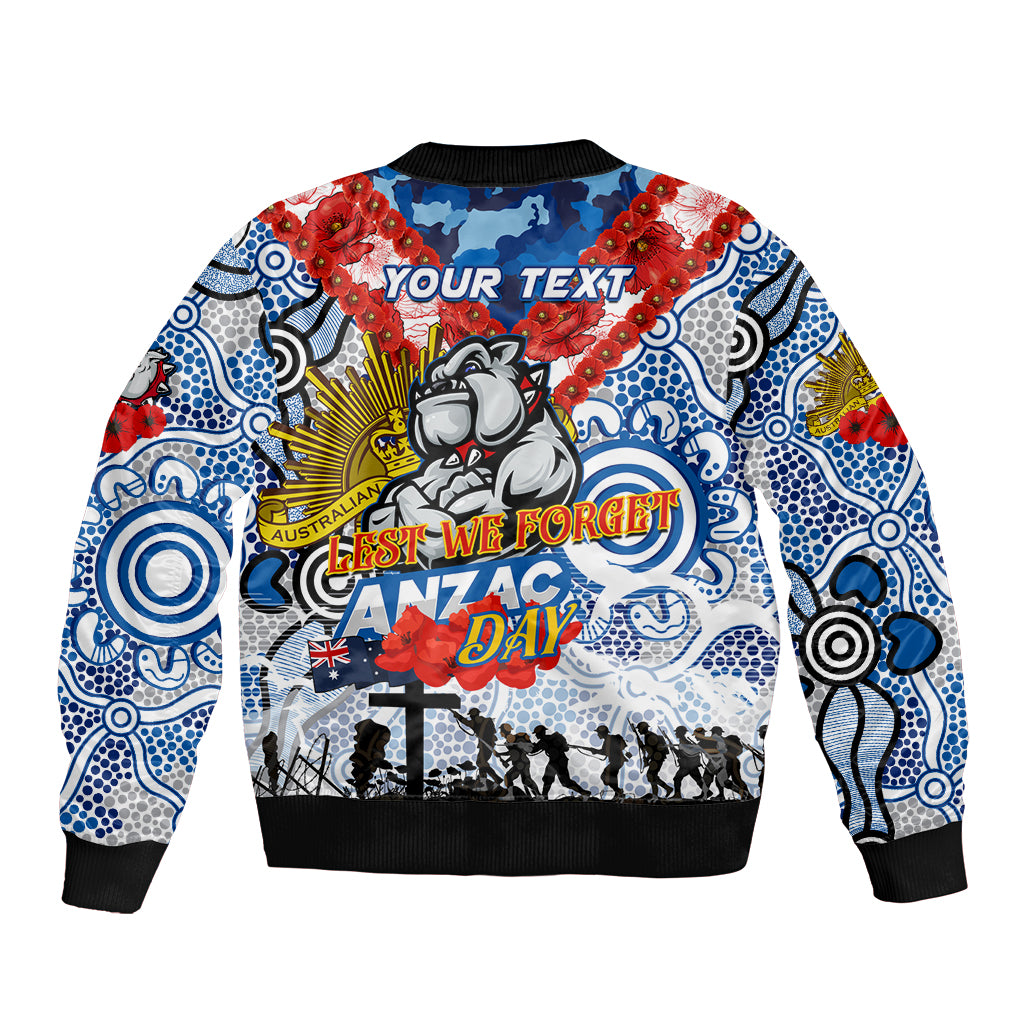 Personalised Bulldogs ANZAC Day Sleeve Zip Bomber Jacket Aboriginal Rising Sun