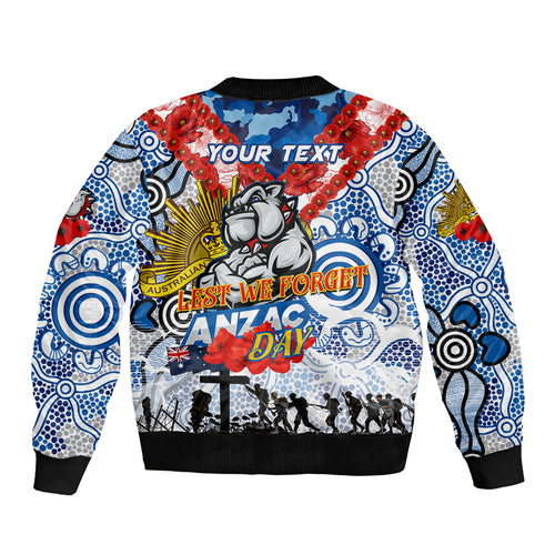 Personalised Bulldogs ANZAC Day Sleeve Zip Bomber Jacket Aboriginal Rising Sun