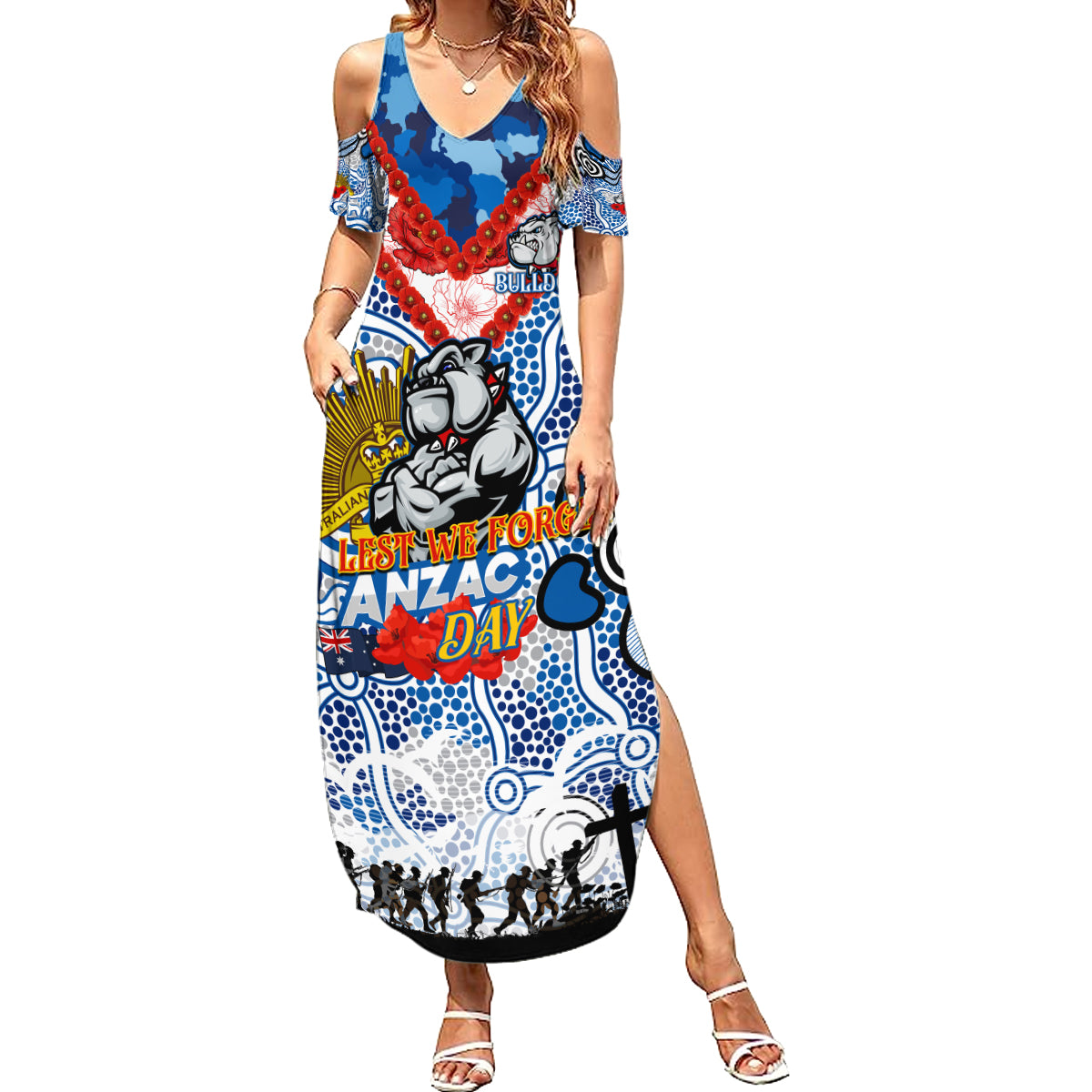 Personalised Bulldogs ANZAC Day Summer Maxi Dress Aboriginal Rising Sun