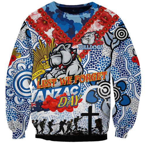 Personalised Bulldogs ANZAC Day Sweatshirt Aboriginal Rising Sun