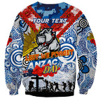 Personalised Bulldogs ANZAC Day Sweatshirt Aboriginal Rising Sun