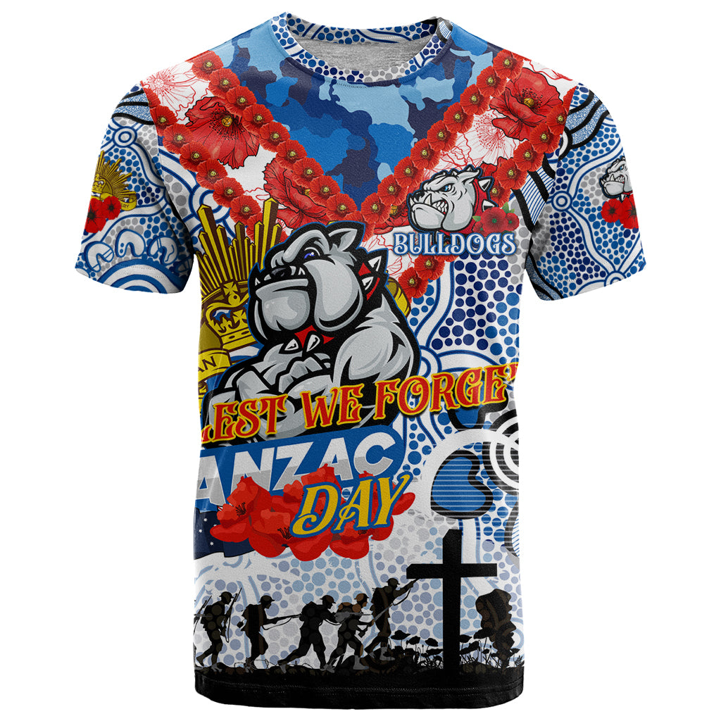 Personalised Bulldogs ANZAC Day T Shirt Aboriginal Rising Sun