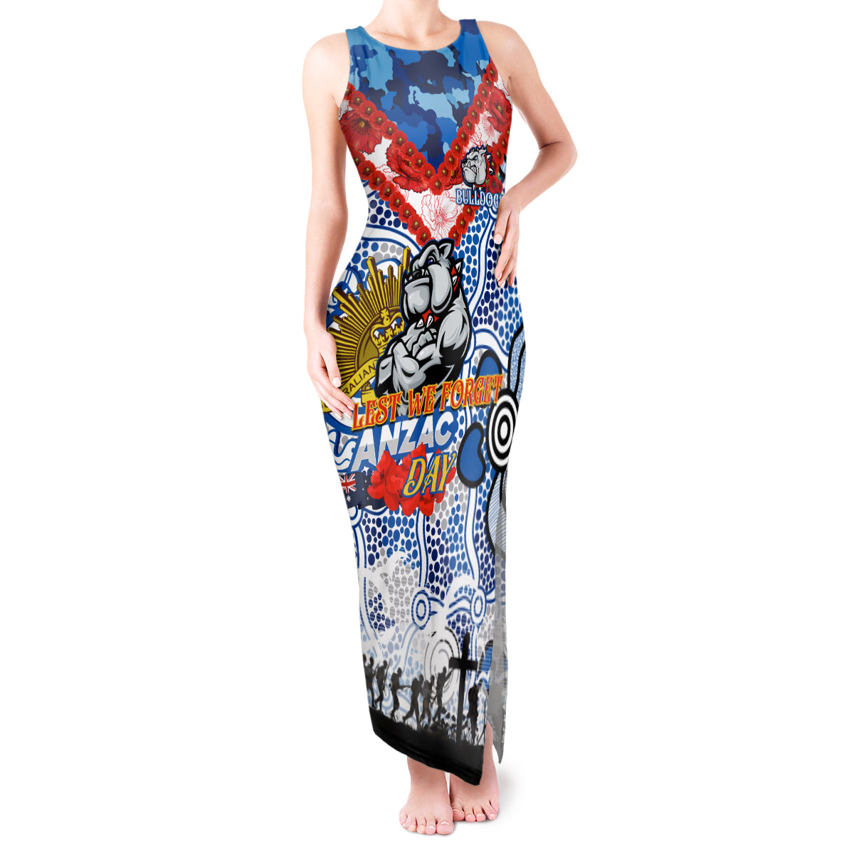 Personalised Bulldogs ANZAC Day Tank Maxi Dress Aboriginal Rising Sun