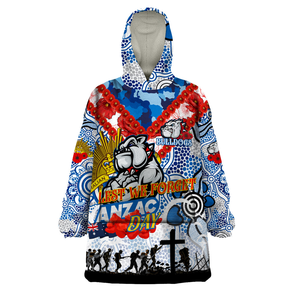 Personalised Bulldogs ANZAC Day Wearable Blanket Hoodie Aboriginal Rising Sun