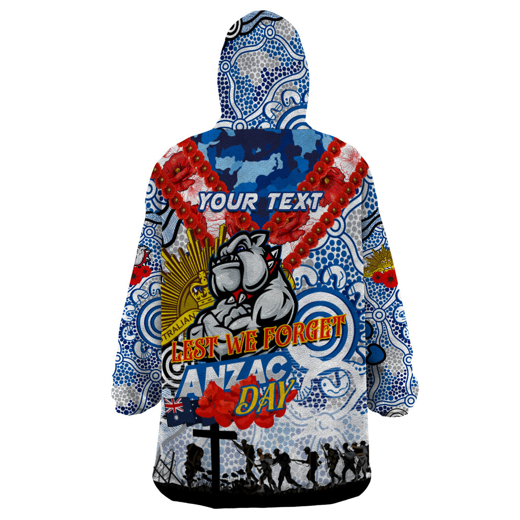 Personalised Bulldogs ANZAC Day Wearable Blanket Hoodie Aboriginal Rising Sun