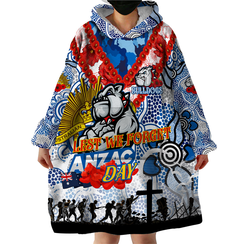 Personalised Bulldogs ANZAC Day Wearable Blanket Hoodie Aboriginal Rising Sun