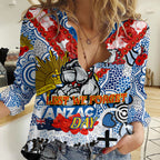 Personalised Bulldogs ANZAC Day Women Casual Shirt Aboriginal Rising Sun