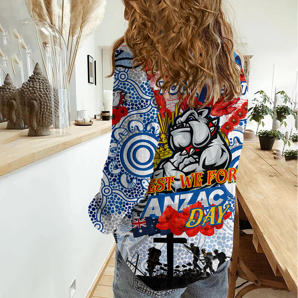 Personalised Bulldogs ANZAC Day Women Casual Shirt Aboriginal Rising Sun