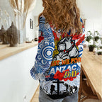 Personalised Bulldogs ANZAC Day Women Casual Shirt Aboriginal Rising Sun