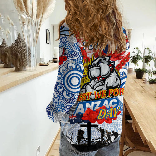Personalised Bulldogs ANZAC Day Women Casual Shirt Aboriginal Rising Sun