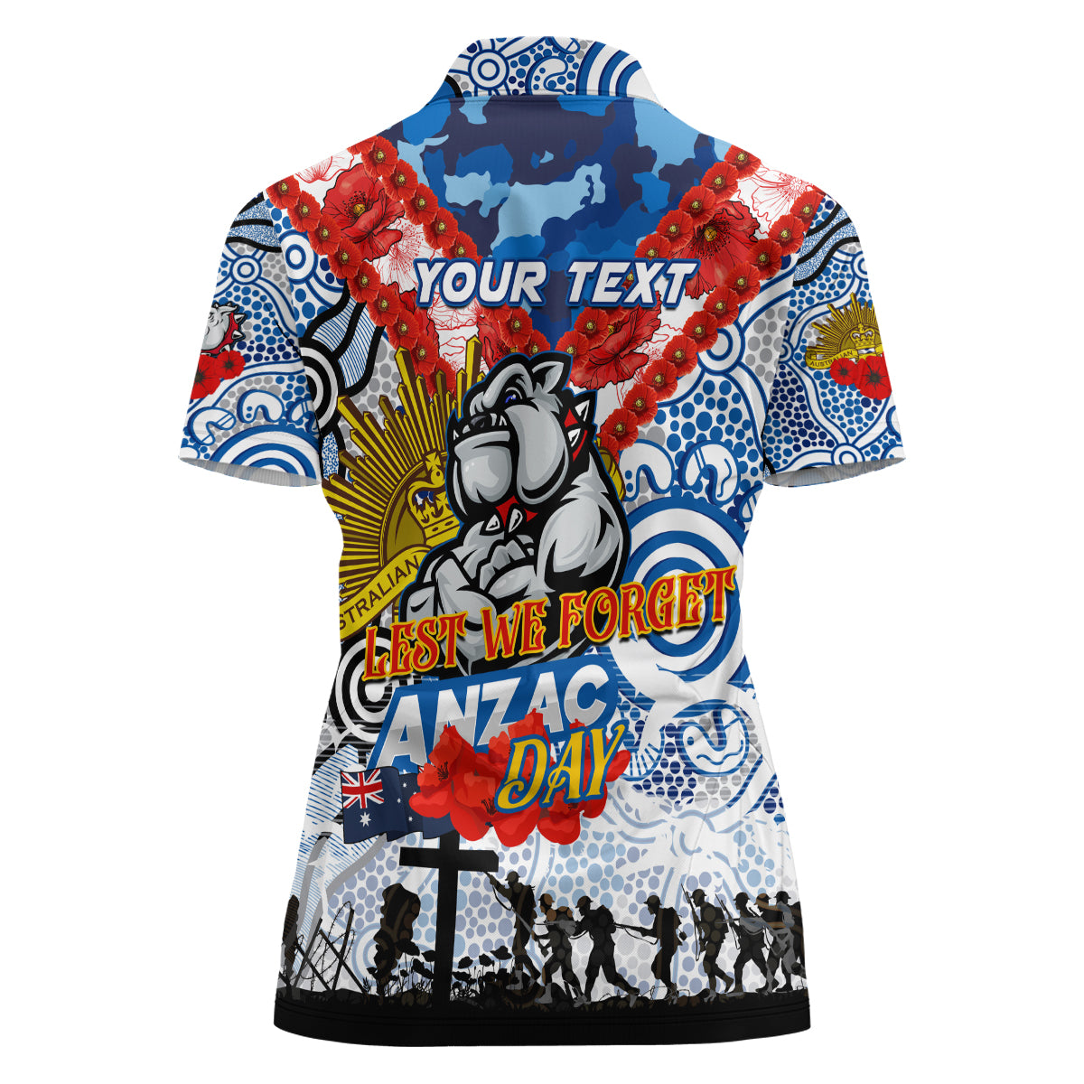 Personalised Bulldogs ANZAC Day Women Polo Shirt Aboriginal Rising Sun