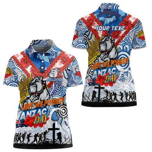 Personalised Bulldogs ANZAC Day Women Polo Shirt Aboriginal Rising Sun