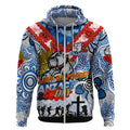 Personalised Bulldogs ANZAC Day Zip Hoodie Aboriginal Rising Sun