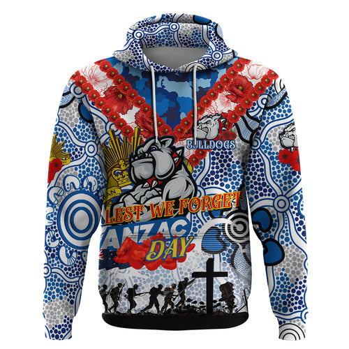 Personalised Bulldogs ANZAC Day Zip Hoodie Aboriginal Rising Sun
