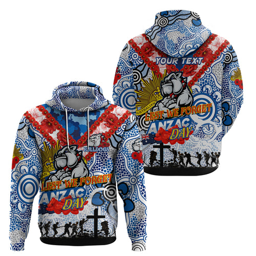 Personalised Bulldogs ANZAC Day Zip Hoodie Aboriginal Rising Sun