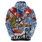 Personalised Bulldogs ANZAC Day Zip Hoodie Aboriginal Rising Sun