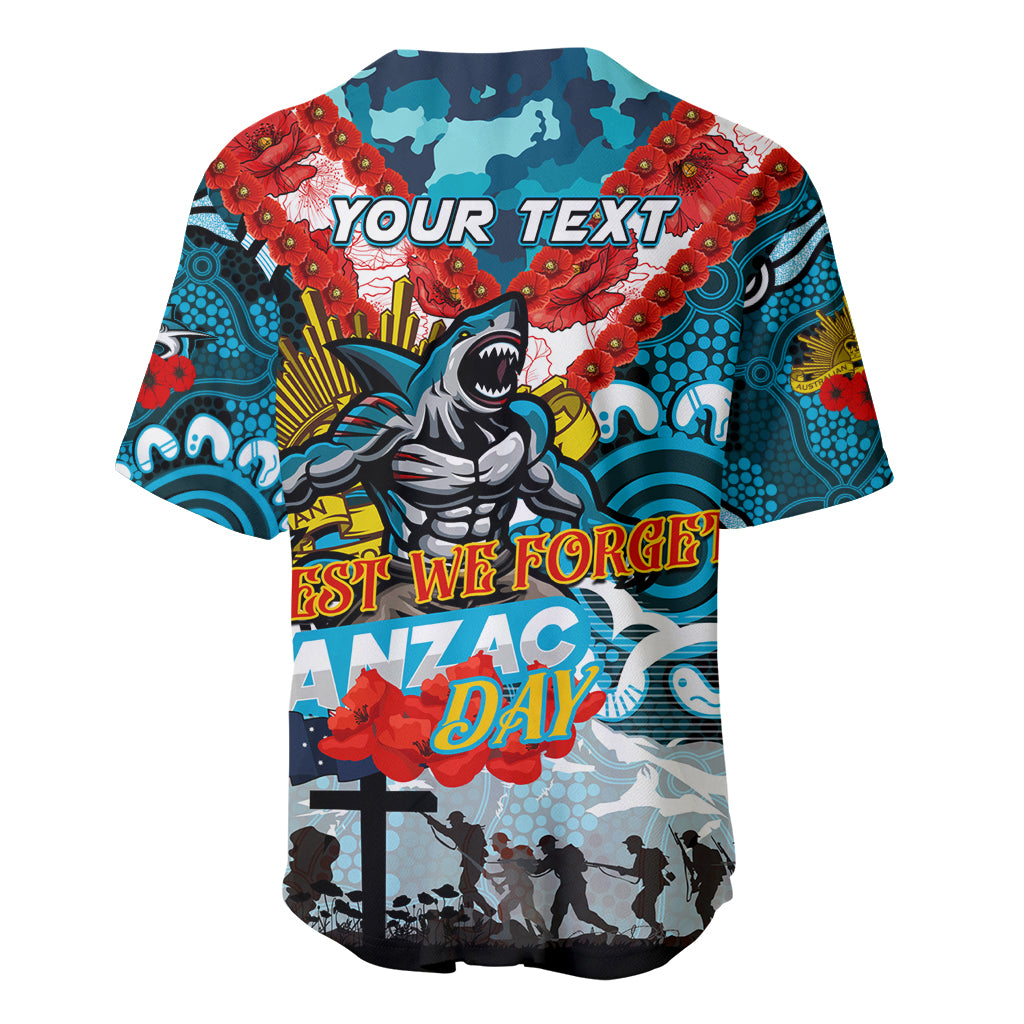 Personalised Sharks ANZAC Day Baseball Jersey Aboriginal Rising Sun
