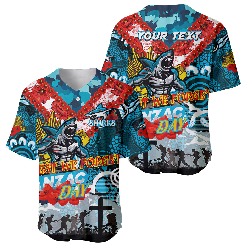 Personalised Sharks ANZAC Day Baseball Jersey Aboriginal Rising Sun