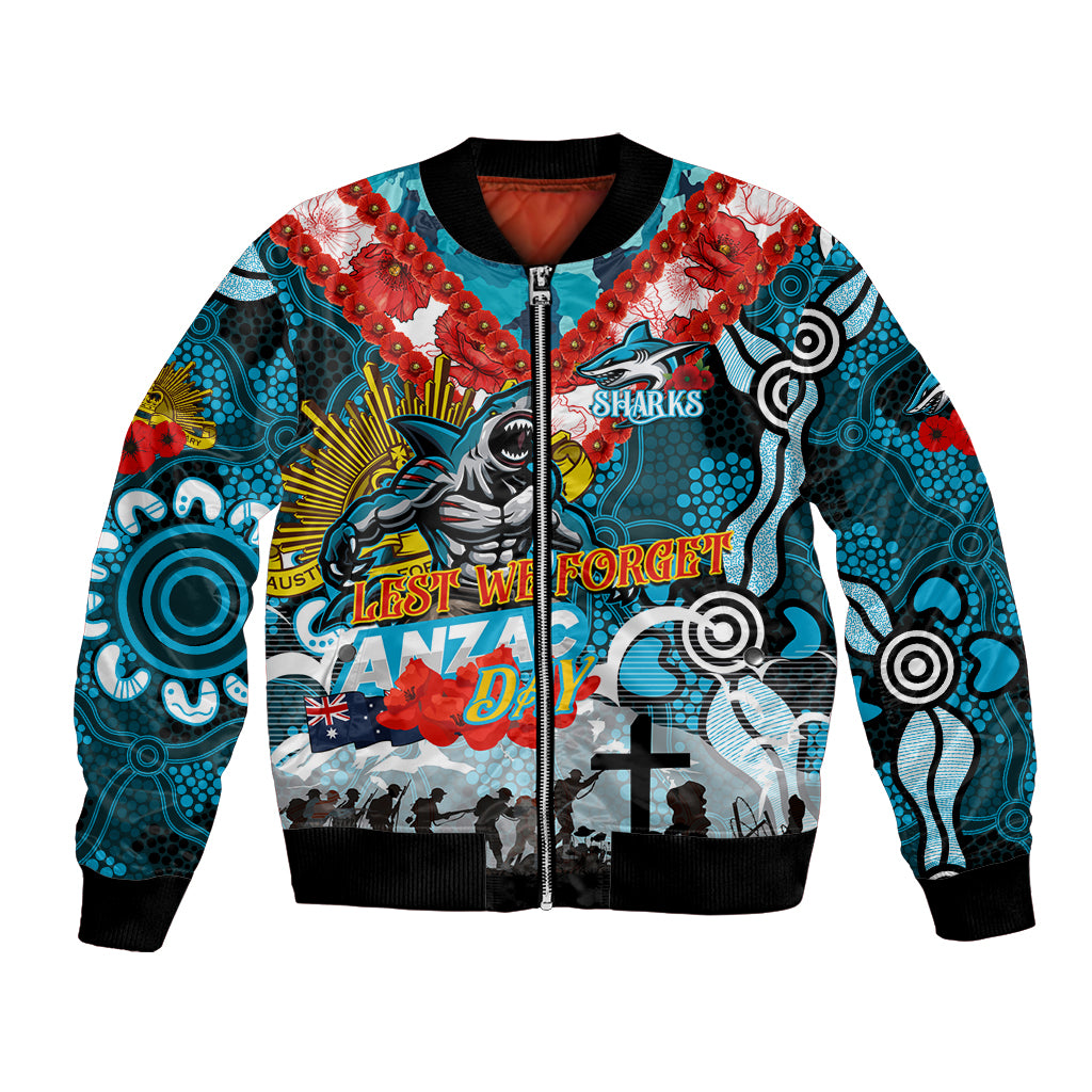 Personalised Sharks ANZAC Day Bomber Jacket Aboriginal Rising Sun