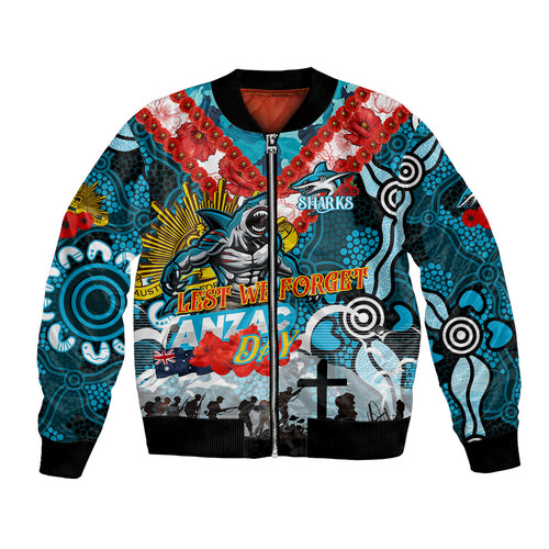 Personalised Sharks ANZAC Day Bomber Jacket Aboriginal Rising Sun