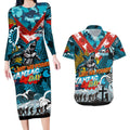 Personalised Sharks ANZAC Day Couples Matching Long Sleeve Bodycon Dress and Hawaiian Shirt Aboriginal Rising Sun