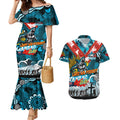 Personalised Sharks ANZAC Day Couples Matching Mermaid Dress and Hawaiian Shirt Aboriginal Rising Sun