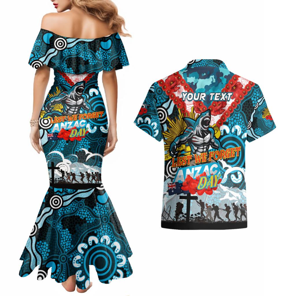 Personalised Sharks ANZAC Day Couples Matching Mermaid Dress and Hawaiian Shirt Aboriginal Rising Sun