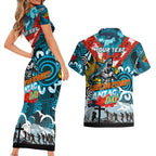 Personalised Sharks ANZAC Day Couples Matching Short Sleeve Bodycon Dress and Hawaiian Shirt Aboriginal Rising Sun