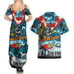 Personalised Sharks ANZAC Day Couples Matching Summer Maxi Dress and Hawaiian Shirt Aboriginal Rising Sun