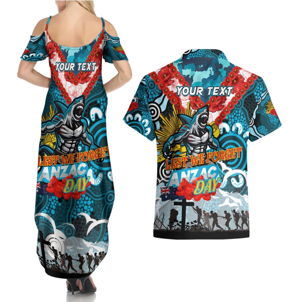 Personalised Sharks ANZAC Day Couples Matching Summer Maxi Dress and Hawaiian Shirt Aboriginal Rising Sun