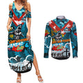 Personalised Sharks ANZAC Day Couples Matching Summer Maxi Dress and Long Sleeve Button Shirt Aboriginal Rising Sun