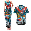 Personalised Sharks ANZAC Day Couples Matching Tank Maxi Dress and Hawaiian Shirt Aboriginal Rising Sun