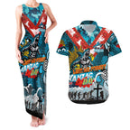 Personalised Sharks ANZAC Day Couples Matching Tank Maxi Dress and Hawaiian Shirt Aboriginal Rising Sun